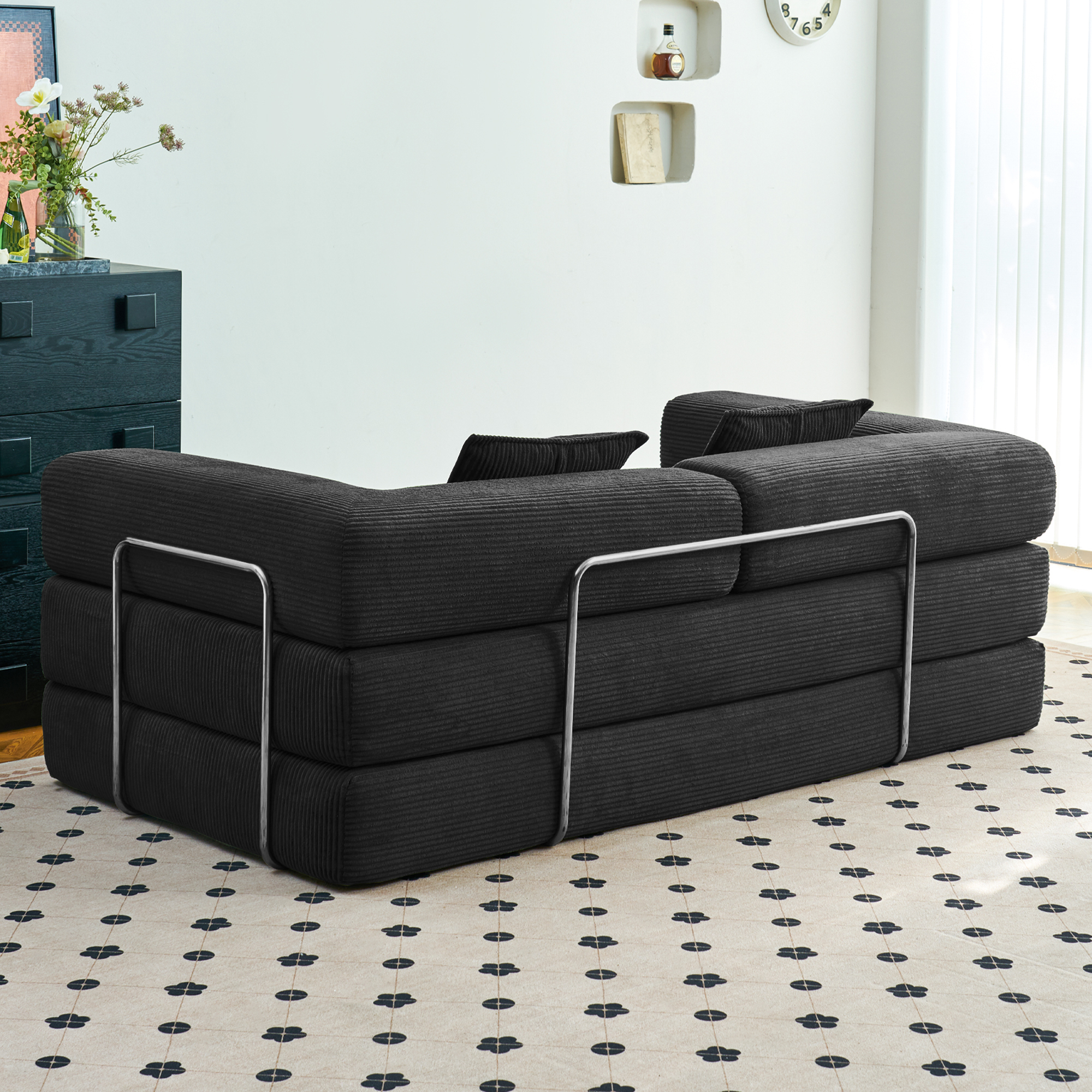 YINIX 81.6" Sleeper Sofa with Two Pillows, Comfy Modular Convertable Sofa Couch for Living Room, Small Spaces, Black