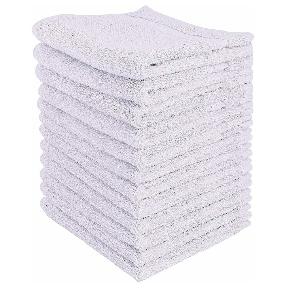 12 Pack White Wash Cloths 100 Cotton For Bathroom & Kitchen 11" x 11