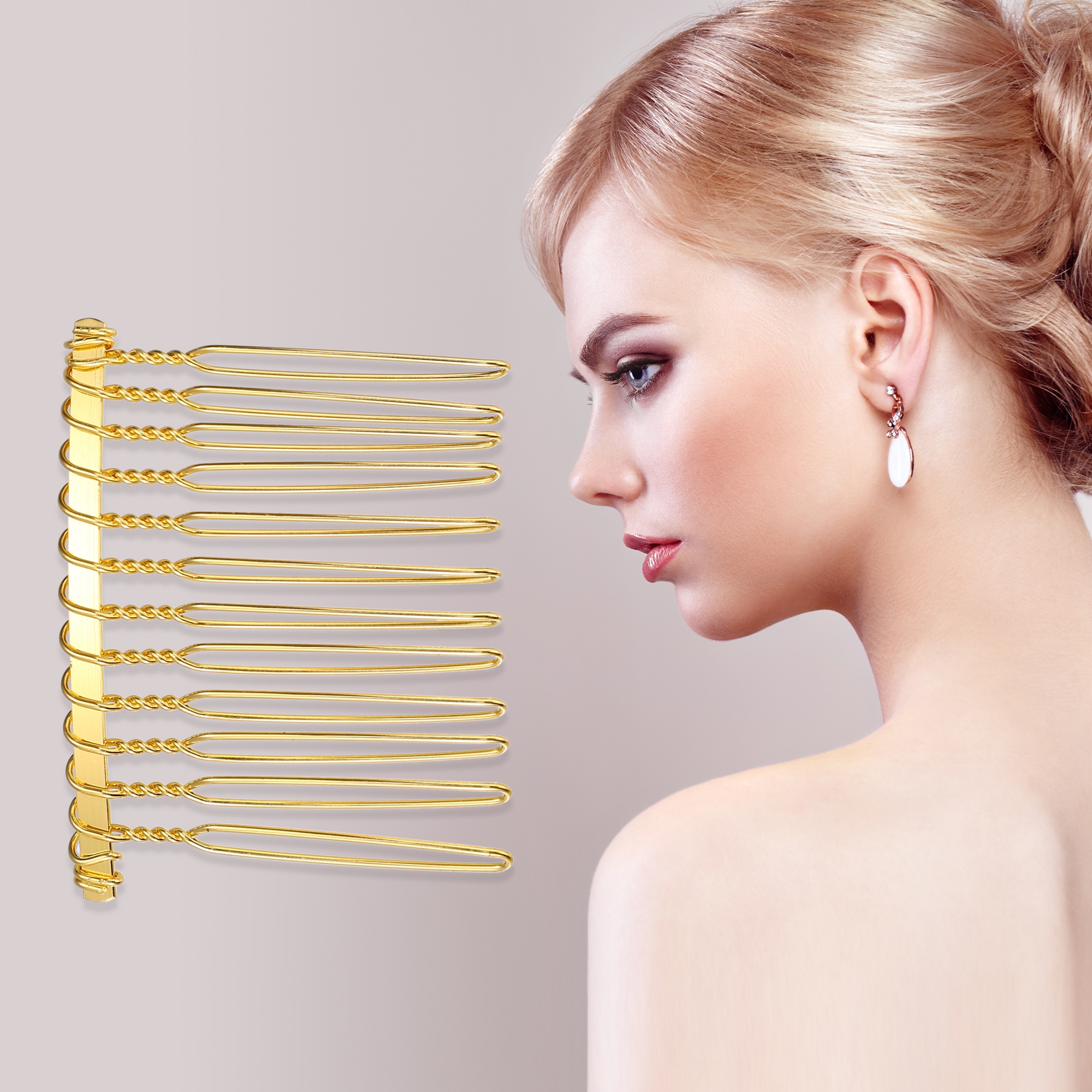 Unique Bargains No Slip Hair Side Combs Accessories 4 Pcs Metal Gold Tone