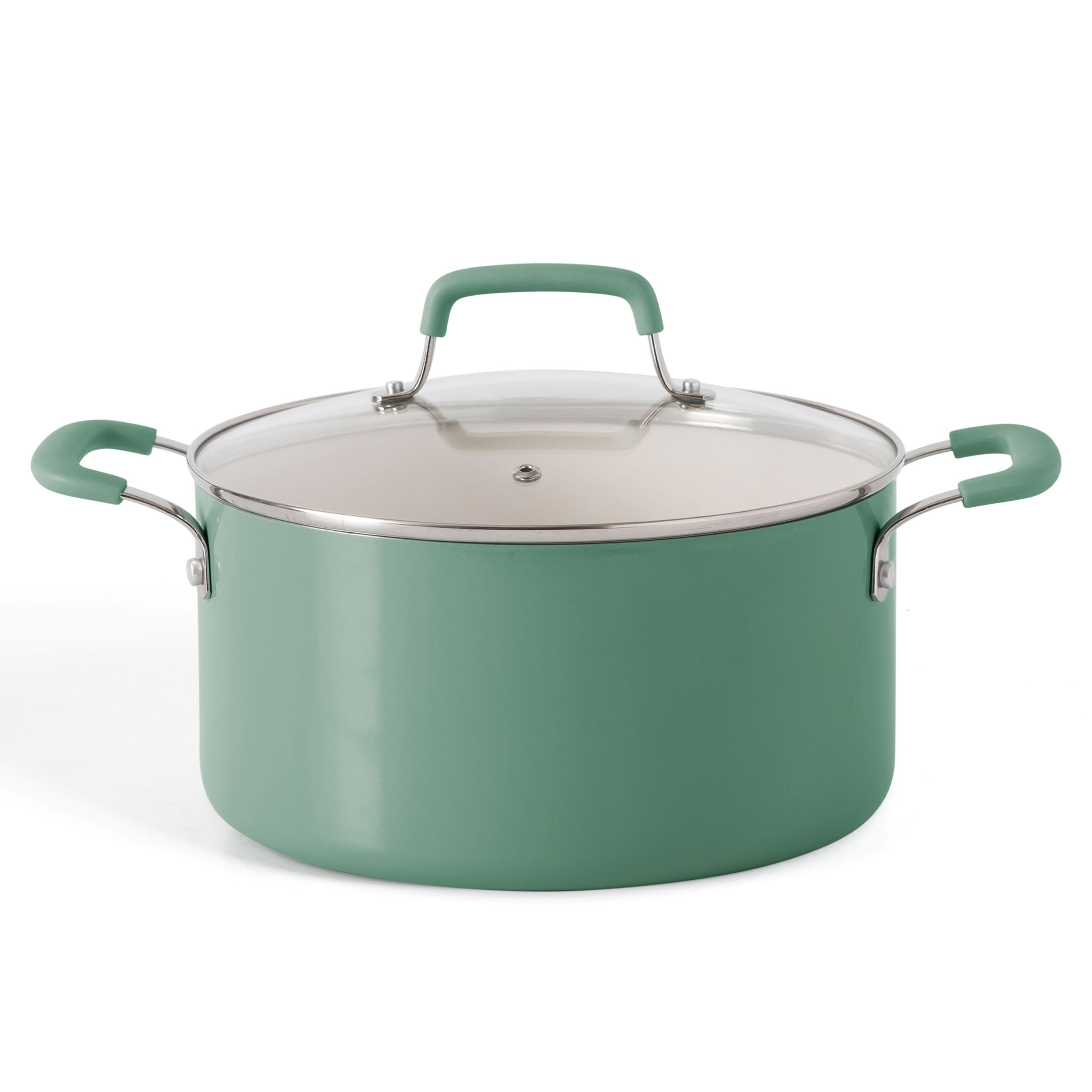 Martha Stewart 12-Piece Nonstick Aluminum Cookware Set with Soft Grip Handles, Sage