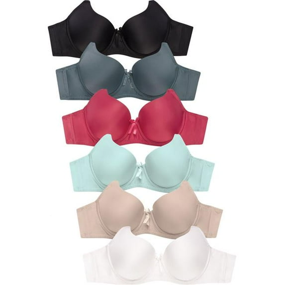 247 Frenzy 24F-BR4129P4-32B Women Essentials Sofra Full Coverage Solid Bras with Triple Hook & Wide Straps, Assorted Color - Size 32B - Pack of 6