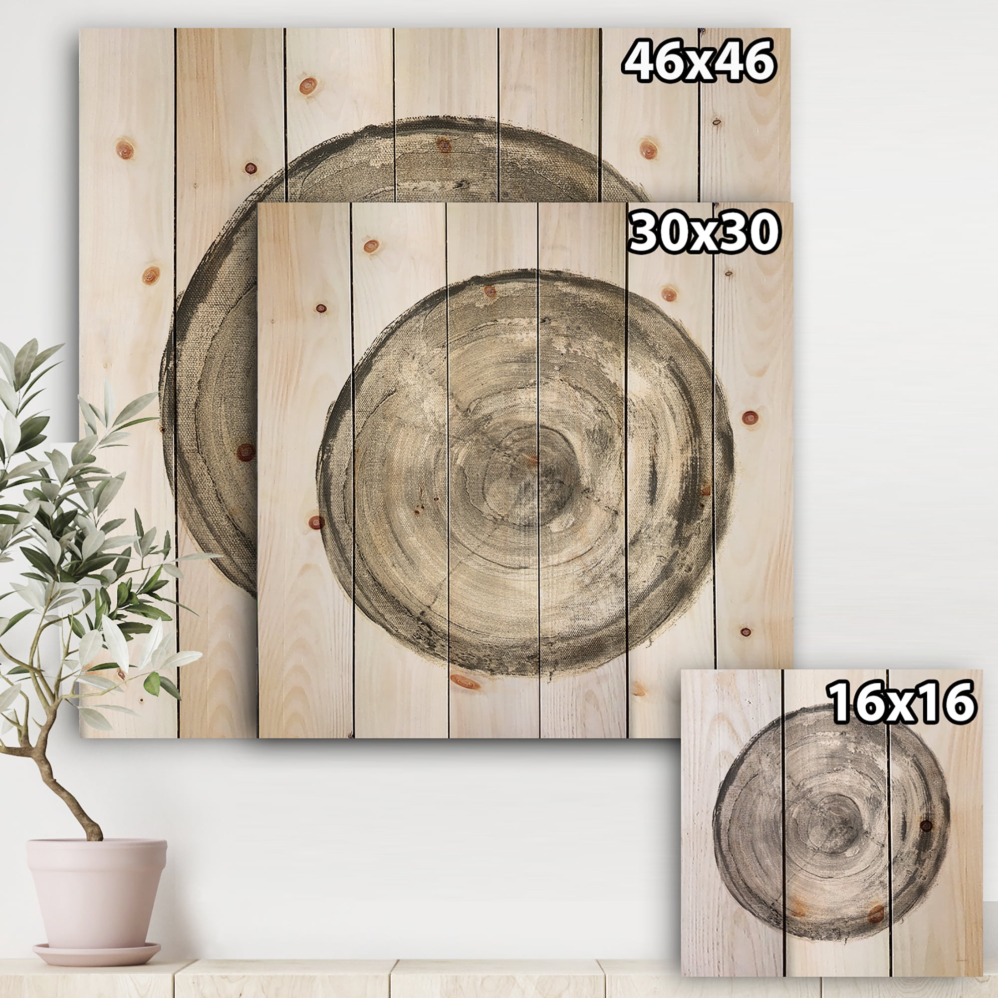 Designart 'Circle natural elements III' Farmhouse Print on Natural Pine Wood