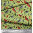 thumbnail image 2 of Soimoi Green polyester Crepe Fabric Leaves & Birds Folk Art Fabric Prints By Yard 52 Inch Wide, 2 of 3