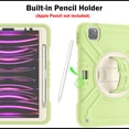 thumbnail image 6 of 3-Layer Kids Case for iPad Pro 11 2022/2021/2020/2018/Air4/Air5, Durable Sturdy Protection Silicone PC Case with Swivel Stand, Hand Strap Shoulder Strap Pencil Holder Charging Port Lid - Greenwhite, 6 of 13