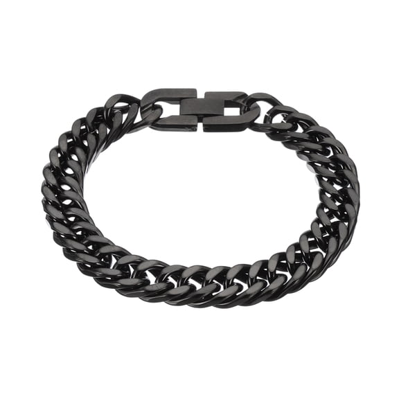 Uxcell 12mm Width Cuban Link Chain Bracelets, 19cm Length Stainless Steel Curb Wrist Chain Bracelet for Men Women Valentine's Day Father's Day Gifts, Black