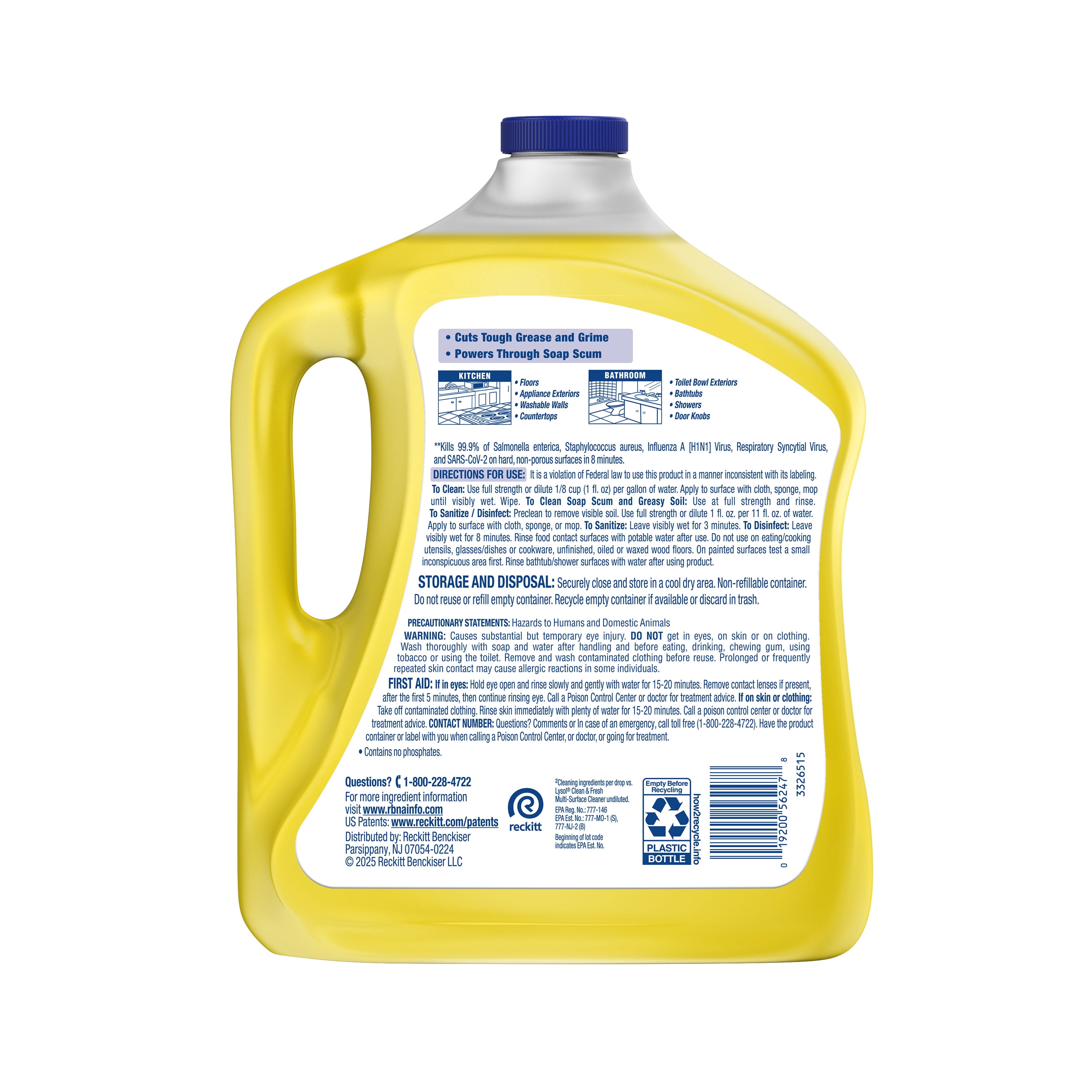 Lysol All Purpose Cleaner, 2X Concentrated Multi-Surface Disinfectant Floor Cleaner for Mopping Solution, for Bathroom & Kitchen, Lemon & Sunflower, 90 fl oz