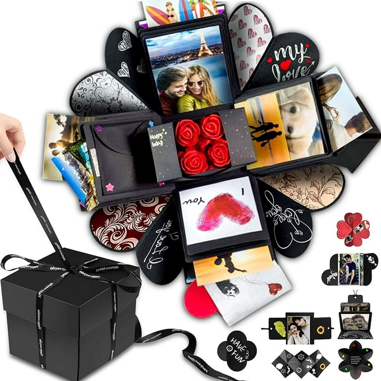 Valentine's Day Surprise Box，Explosion Box DIY Gift - Love Memory,  Scrapbook, Photo Box for Birthday Gift, Anniversary,Wedding (Black) 