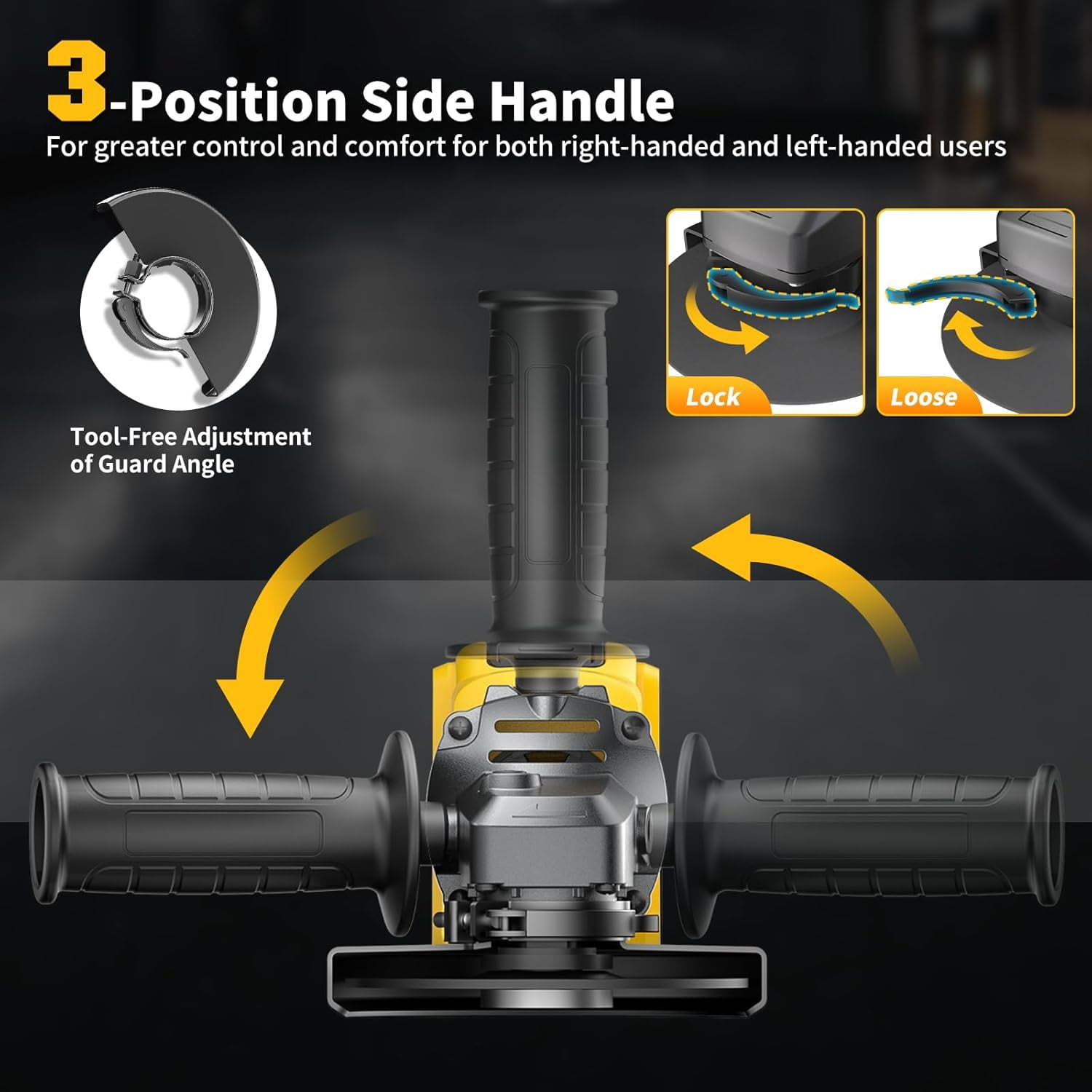 Professional Cordless Angle Grinder (Tool Only) - Fits DEWALT 20V Battery, 4-1/2" Brushless Power Angle Grinder with 6 Variable Speeds for Cutting, Grinding, Polishing