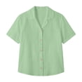 thumbnail image 4 of Edvintorg Button Down Shirts for Women Cotton Linen Turndown Collar Loose Tops Summer Short Sleeve Lightweight Casual Blouse Trendy Womens Clothes Mint Green M, 4 of 9