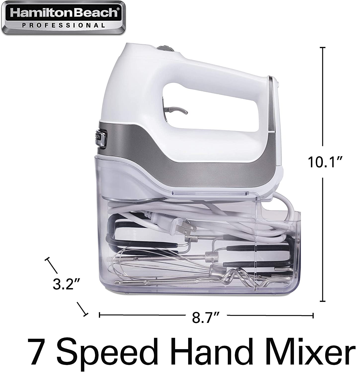 7-Speed Digital Hand Mixer with DC Motor, Slow Start, Snap-On Case, Soft-Scrape Beaters, Whisk, Dough Hooks, Matte Black