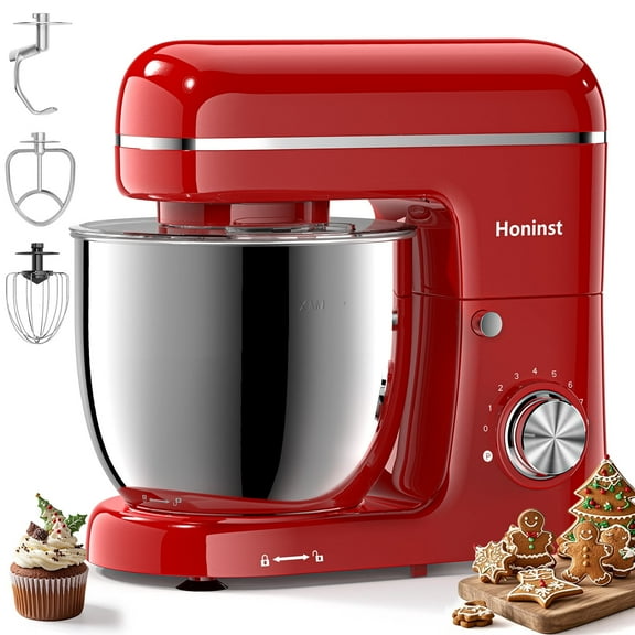 Honinst 6 QT Stand Mixer, Lightweight 10 P Speeds with Tilt-Head Electric Mixer, Kitchen Mixer with Dough Hook, Whisk, Beater, Bowl for Baking, Cake and Most Home Cooks