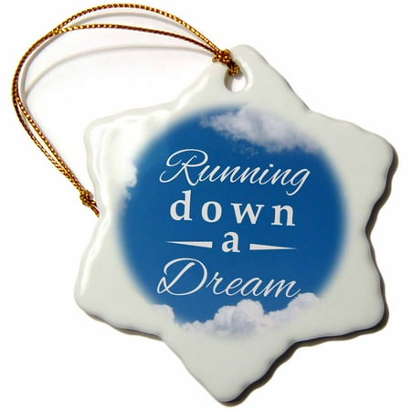 3dRose Running down a Dream typography text on sky blue - Gifts for runners - running race racing marathon, Snowflake Ornament, Porcelain,