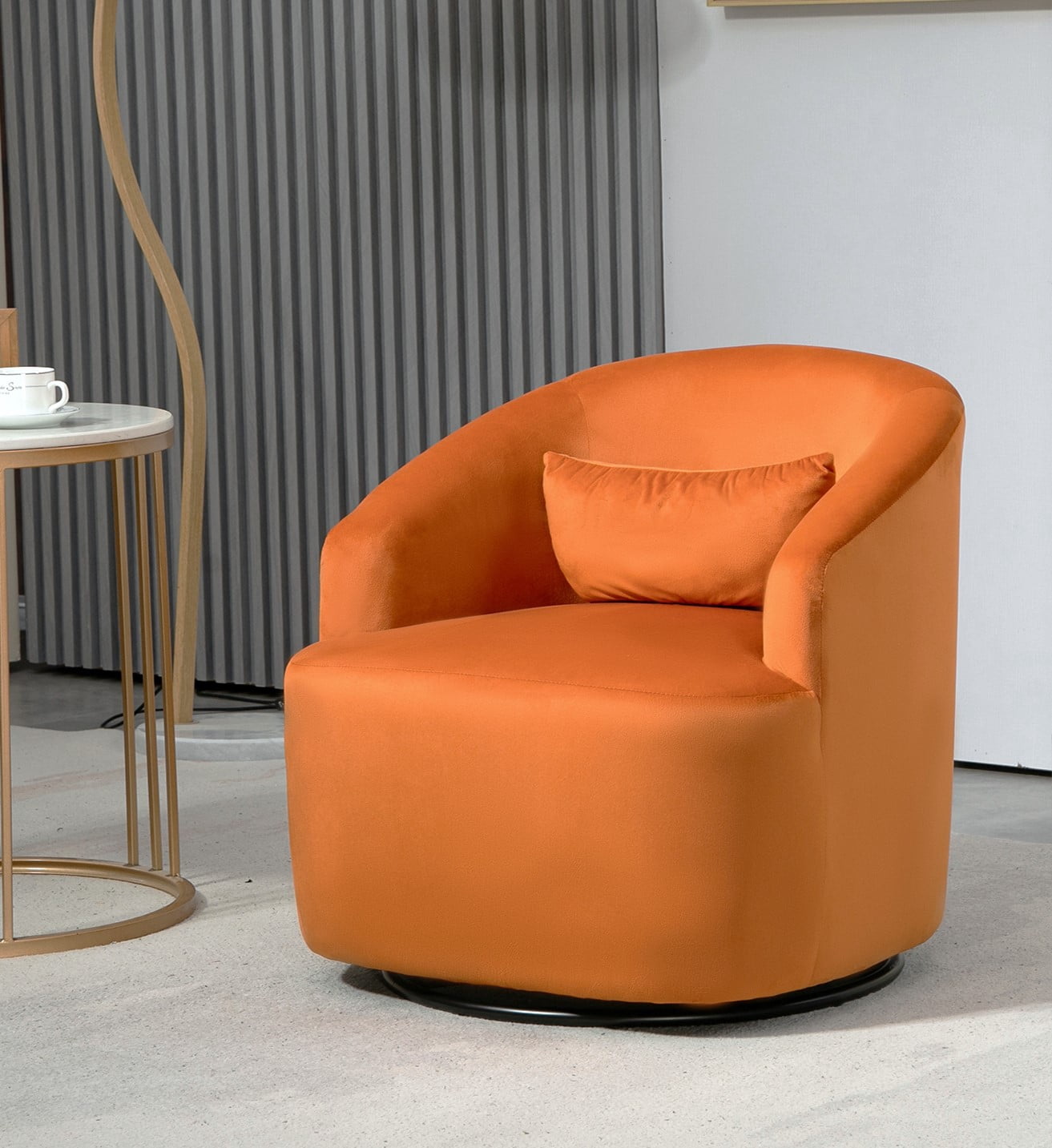 US Pride Furniture Accent Chair with Barrel-shaped Design and 360 Degree Swivel Feature Red Orange