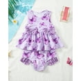 thumbnail image 2 of Kucnuzki 2T Toddler Girls Swimsuit Set 3T Kid Girl Bathing Suit Ruffle Sleeveless Butterfly Bowknot Beach Bikini Tankini Swimwear 2pcs Purple, 2 of 10