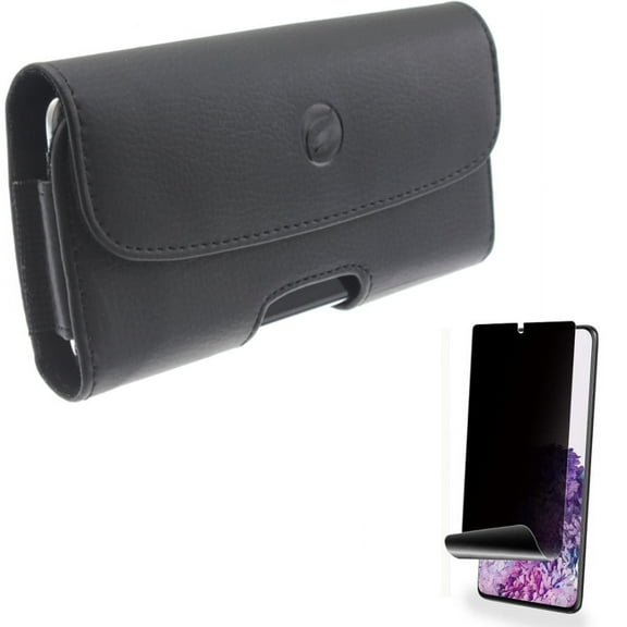 Case Belt Clip w Privacy Screen Protector for Samsung Galaxy S20 Plus - Leather Holster Cover Pouch, TPU Film [NOT GLASS] [Fingerprint Works] Anti-Peep P3G fits Samsung Galaxy S20 Plus