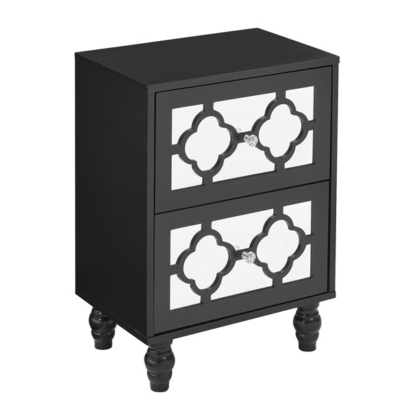HOMEFAN Black Set of 2 Nightstand with Drawer,Acrylic Mirrored Bedside