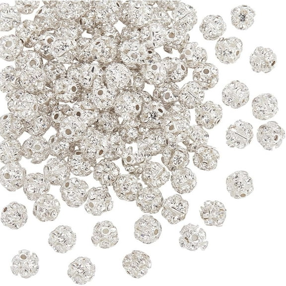 100Pcs 6mm Brass Rhinestone Ball Beads Round Bling Disco Beads Silver Sparkly Beads Clay Beads for DIY Jewelry Bracelet Necklace Earring Crafting Hole 1.2mm
