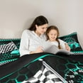 thumbnail image 5 of Manfei Cyan Racing Car Full Size Comforter Sets for Boys, Modern Checkered Flag Bedding Comforter Set, Fashion Honeycomb Reversible Bedding Sets, Microfiber Bedroom Decor, 3 Pieces, 5 of 9