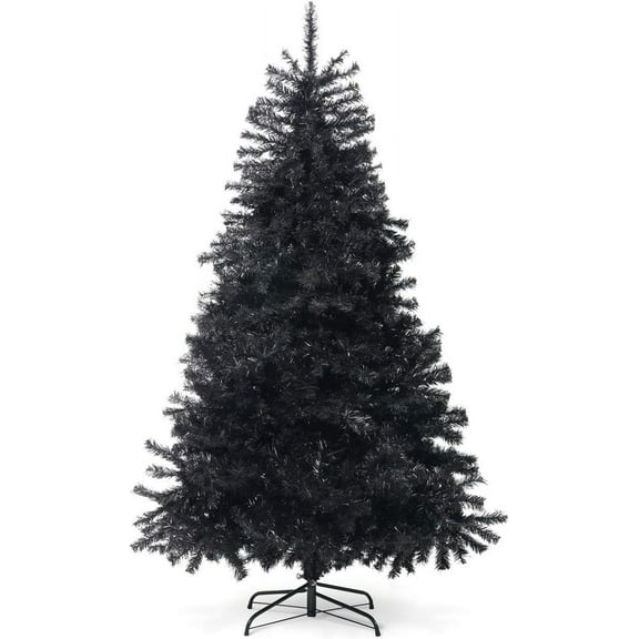 CAPHAUS 6 Feet Premium Full Artificial Black Christmas Tree w/ 1000 Branch Tips & Foldable Stand, Pre-Hinged, Fake Black Xmas Tree for Indoor, Office, Party, Holiday Decoration, Black Tree