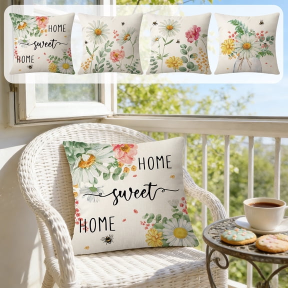 Lwlmwt Easter Season Watercolor Print Pillow Covers - Adorable Rabbit Decorative Cushion Covers for Bedroom & Spring Home Decor