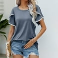 thumbnail image 2 of Annhoo Summer Tops for Women Cute Petal Short Sleeve Round Neck Dressy Shirts Fashion Lace Crochet Outfits, 2 of 5