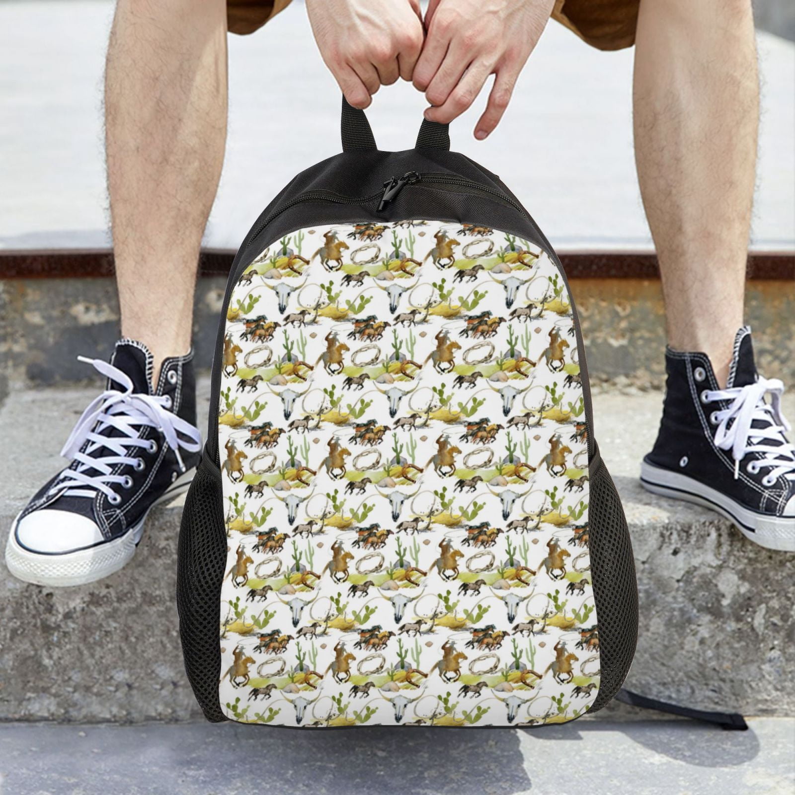 Xecao Wild West Western Print School Backpack with Laptop Compartment Small Travel Laptop Backpack for Women Men Waterproof College Backpack Simple School Bag