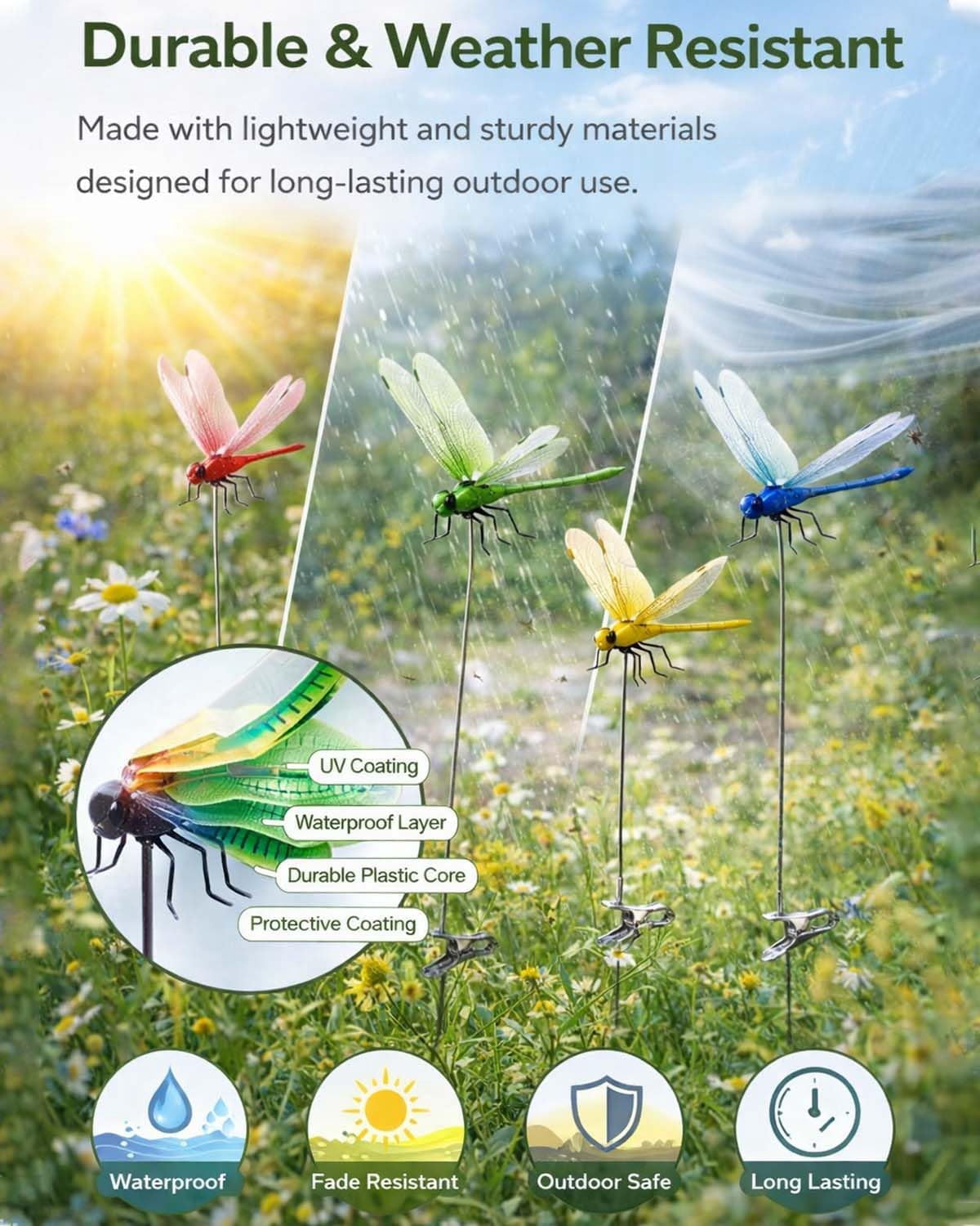 AHeartcove Dragon Fly Clips for Bugs Repellent Decor, 3D Fake Dragonfly Rod Clip Repe Llent to Keep Bug Away, Realistic Decoy Plant Clips for Garden Yard Patio Decorative Outdoor (40)