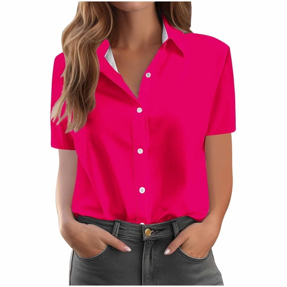 gakvbuo Summer Button-Up Shirts for women Button Down Tops Women'S Casual Print Short Sleeve Pocket Button Top Blouse T-Shirt