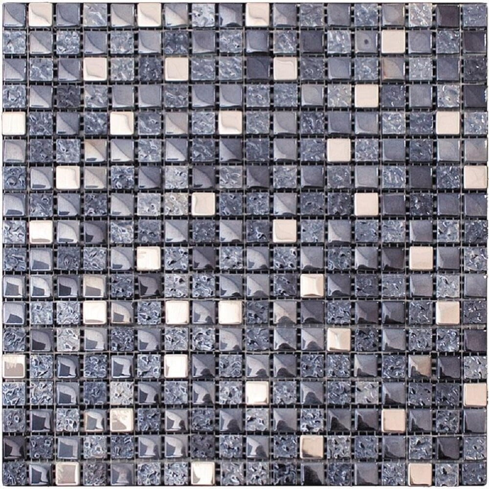 Apollo Tile 5 Pack Blue and Silver 11.7-in. x 11.7-in. Polished Glass and Metal Mosaic Tile (4.75 Sq ft/case)