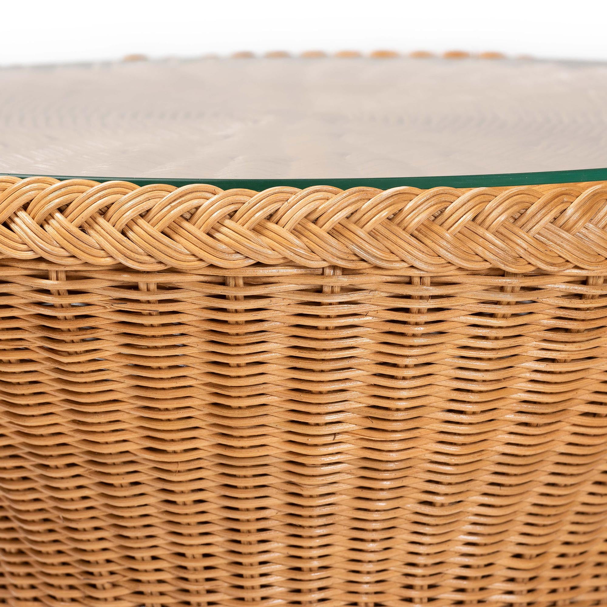bali & pari Nina Light Honey Braided Rattan End Table with Glass Tabletop
