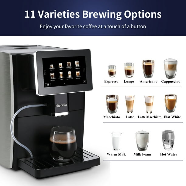 Hipresso Machine à café expresso super automatique programmable avec grand  écran TFT HD 7 pouces pour brassage Americano, Cappuccino, Latte, Macchiato,  Blanc plat, Espresso 