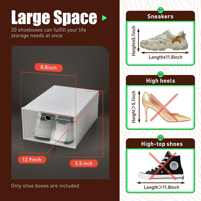 TFCFL 20 Pcs Shoe Storage Boxes Clear Plastic Clamshell Shoebox Stackable Shoe Boxes