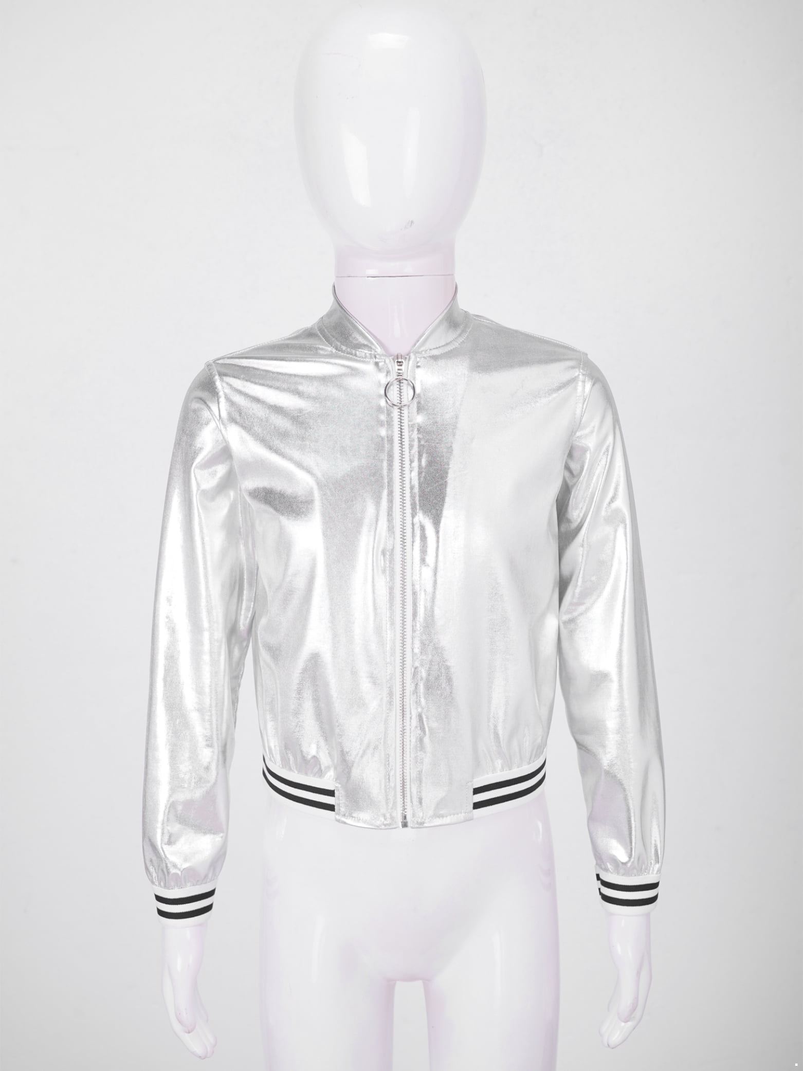 Linjinx Girls Boys Sequined Metallic Bomber Jacket Zip Up Coat