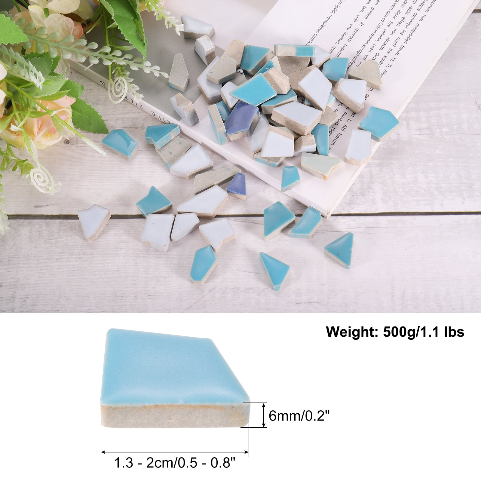 Uxcell 500g Irregular Ceramic Mosaic Tiles, 1.3 - 2 cm Stained Pieces, DIY Art Crafts, Mixed Blue