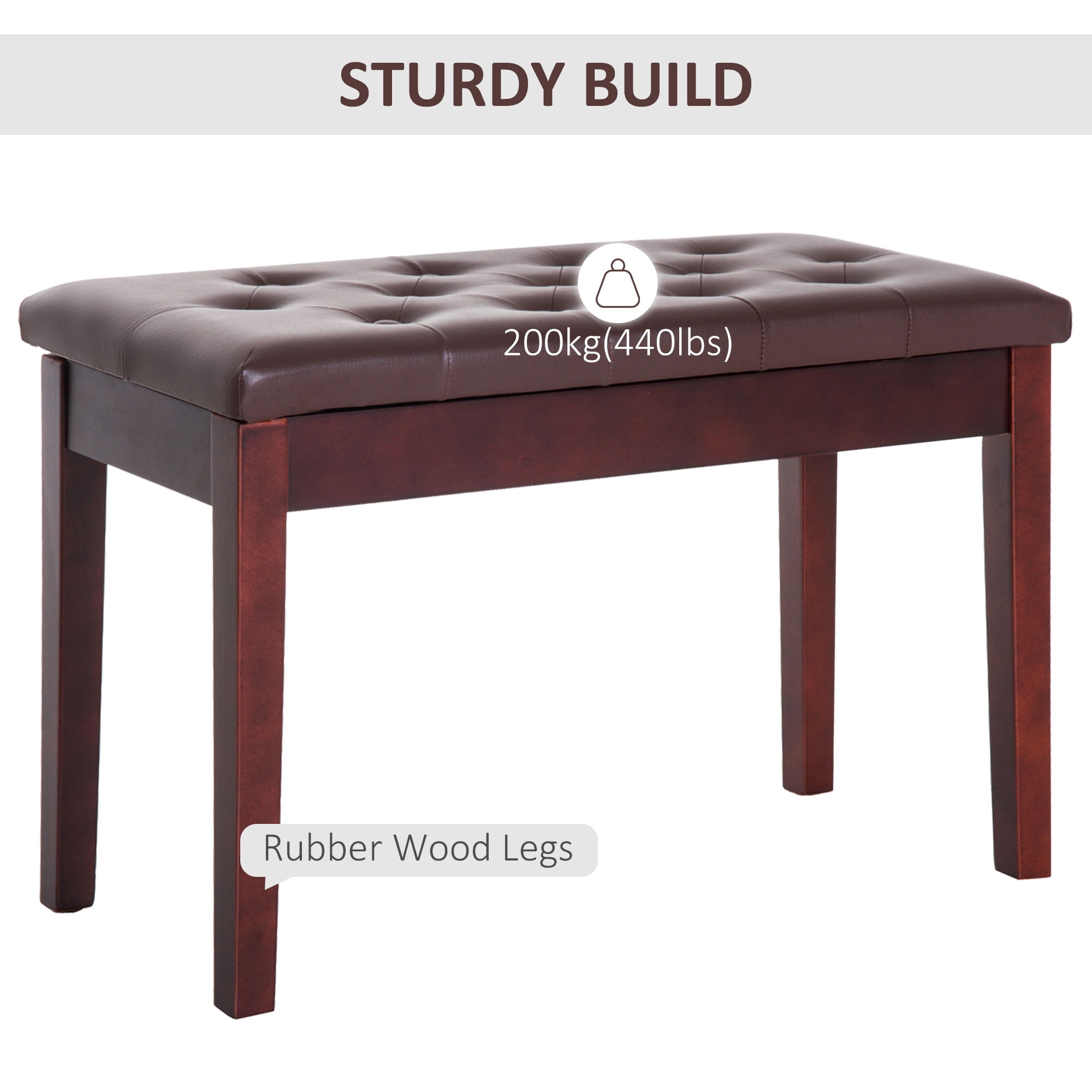 Nmkwnr Padded Cushion Piano Bench with Wooden Frame, Faux Leather Bench for Living Room, Office, Brown