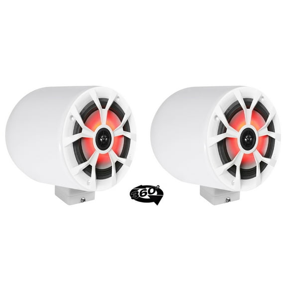 (2) Rockville 6.5" LED 360° Swivel White Aluminum Surface Mount Boat Speakers