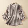 thumbnail image 2 of XuJwPNcy Cotton Linen Shirts for Women Casual Vintage Plaid Blouse Button down Long Sleeve Pullover Tops Womens Fall Clothes（Coffee,Medium), 2 of 7