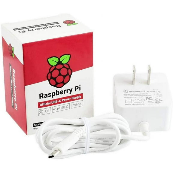 Raspberry Pi 4 Model B Official PSU, USB-C, 5.1V, 3A, US Plug, White