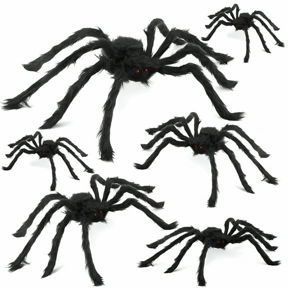 BESTSKY Halloween Spider Decorations, 6 Pcs Realistic Hairy Spiders for Indoor and Outdoor Spooky(50", 35", 30", 20", 12", 12")