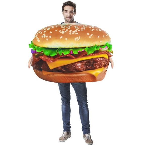 FASHOFT Adult Burger Halloween Costumes Funny Sponge Food Cosplay Outfit Couples Novelty Party Stage Performance Dress Up Halloween Costume A