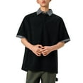thumbnail image 5 of Timegard Summer Tops for Men Plaid Lapel Neck Short Sleeve Loose Tee Shirts Travel Casual Tops Trendy, 5 of 6