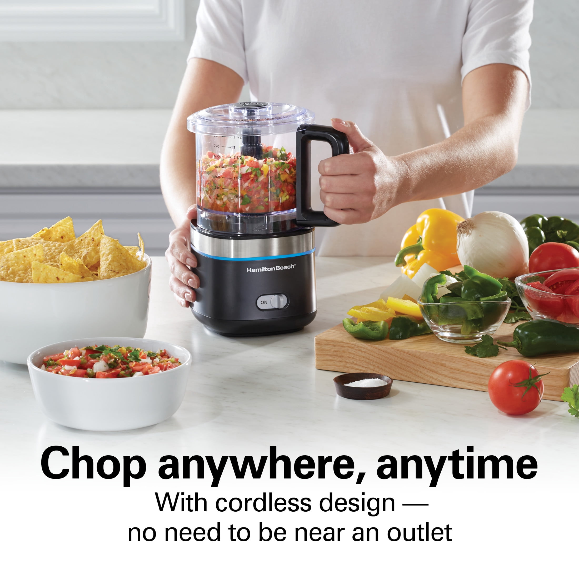 Hamilton Beach Powerful Cordless Mini Food Processor and Vegetable Chopper, 4-Cup, Fast Recharging, Black