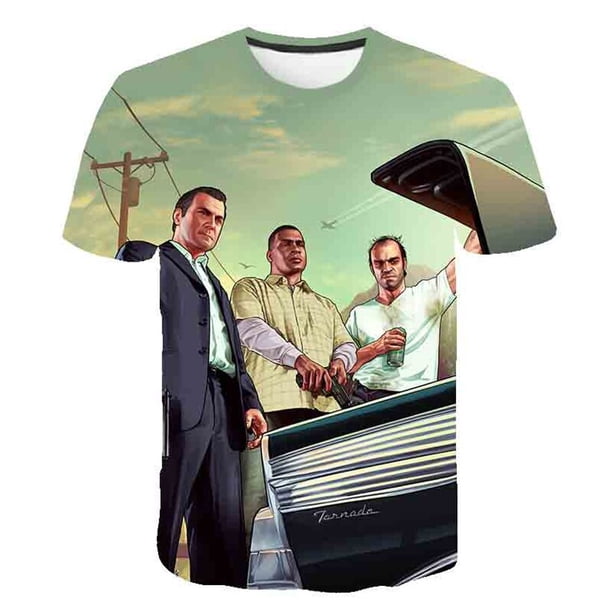 Ropa de niños Verano Cool 3D Imprimir GTA 5 Camiseta Niños y niñas Hiphop Camiseta Niños tops 1 3 6 7 8 9 10 11 12 13 14Year11T Gao Jinjia LED