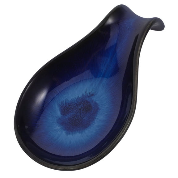 HEMOTON Ceramic Spoon Rest, Blue Spoon Holder For Kitchen, Stove Top Spoon Rest Spatula Holder Heat Resistant Utensil Rest Ceramic Dipping Bowl For Dining Table, Kichen Accessory (10.5x18cm)