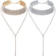 thumbnail image 1 of 2 piezas de collar gargantilla con borlas de diamantes de imitación, collar ancho de varias capas, collares de cadena con borlas para mujeres y niñas, 1 of 7