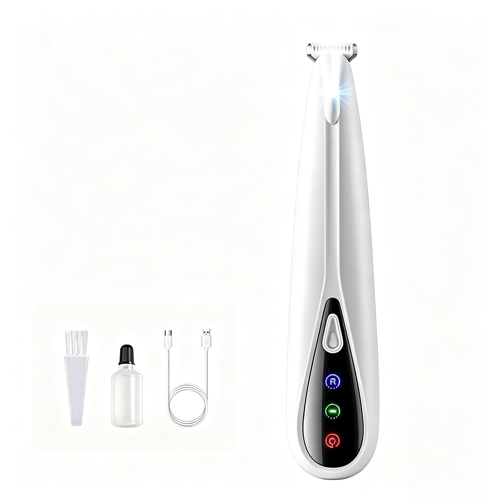 Pet Paw Hair Trimmer with LED Light USB Rechargeable Grooming Tool Set with Cleaning Brush Maintenance Oil and Charging Cable Safe Hair Remover