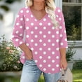 thumbnail image 4 of HOMBOM V Neck Women Blouses Pink 3/4 Sleeve Blouse Fashion Polka Dot Casual Top, 4 of 6