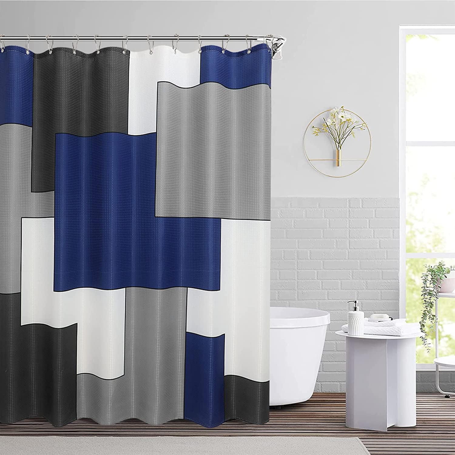 LAIZIHOME Blue White Shower Curtains for Bathroom Abstract Line Cool Bath  Curtain Polyester Fabric Bathroom Accessories Decor Set with Hooks 60x72