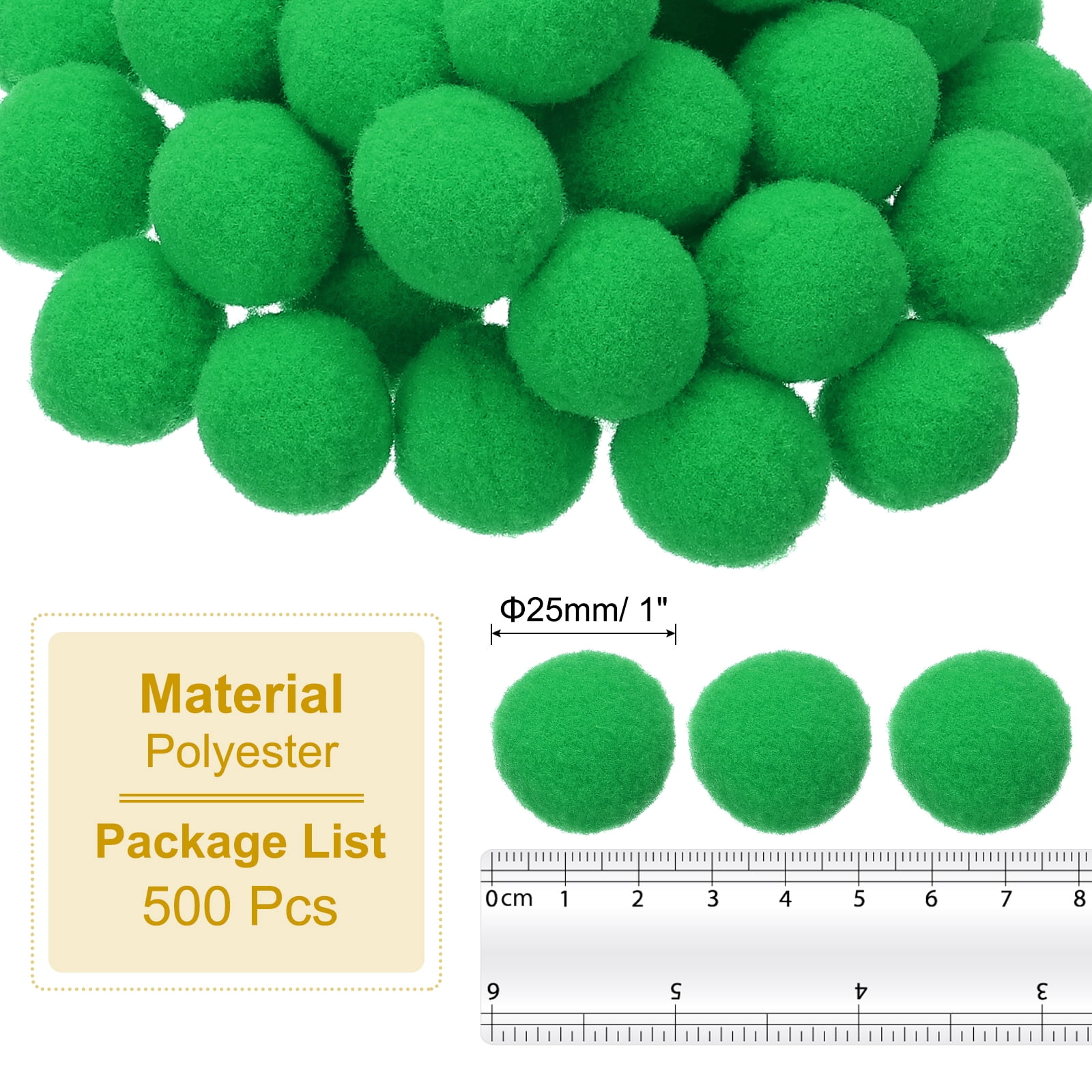 1inch Pom Poms for Crafts, 500pcs Pompoms for Crafts Puff Balls Bulk Fuzzy Balls for Hats Christmas Art DIY, Green