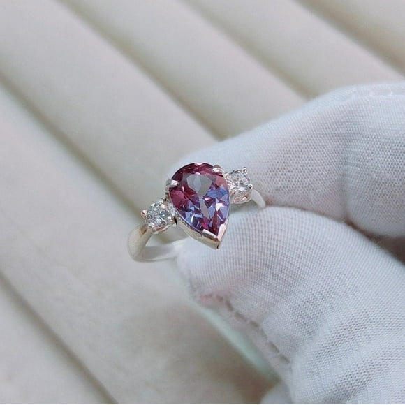 Pear Cut Alexandrite Ring Astrological June Birthstone Ring 925 Sterling Silver Ring Alexandrite Ring Color Changing Alexandrite Ring